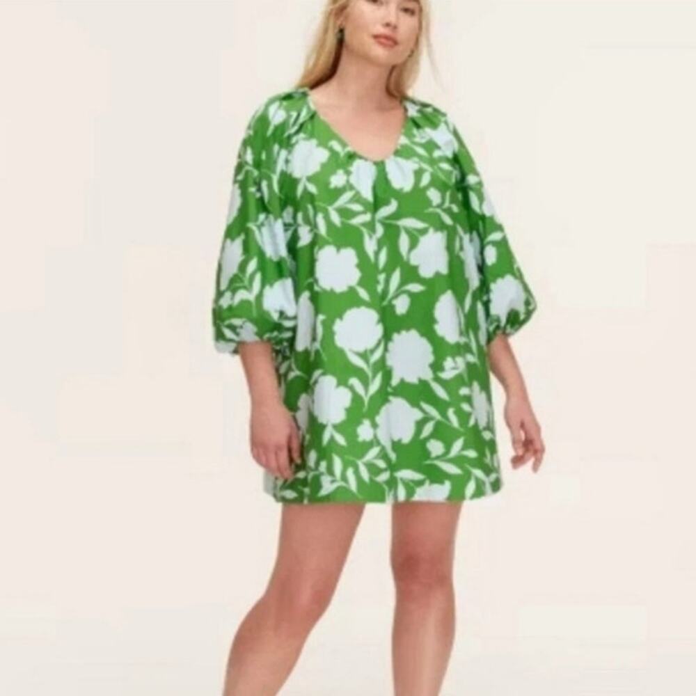 Kate Spade Target poplin long sleeve mini dress puff sleeve green rose garden